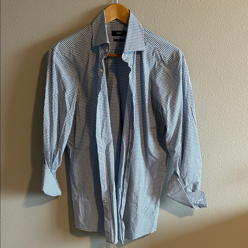 Hugo Boss Blue Checkered Casual Shirt